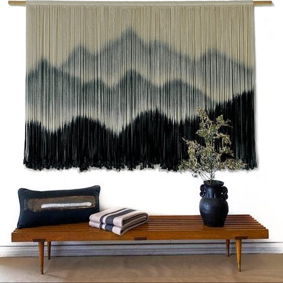 Anthropologie Large Mountain Dip-Dyed Macrame Modern Fiber Art Boho Wall Hanging - Picture 4 of 8